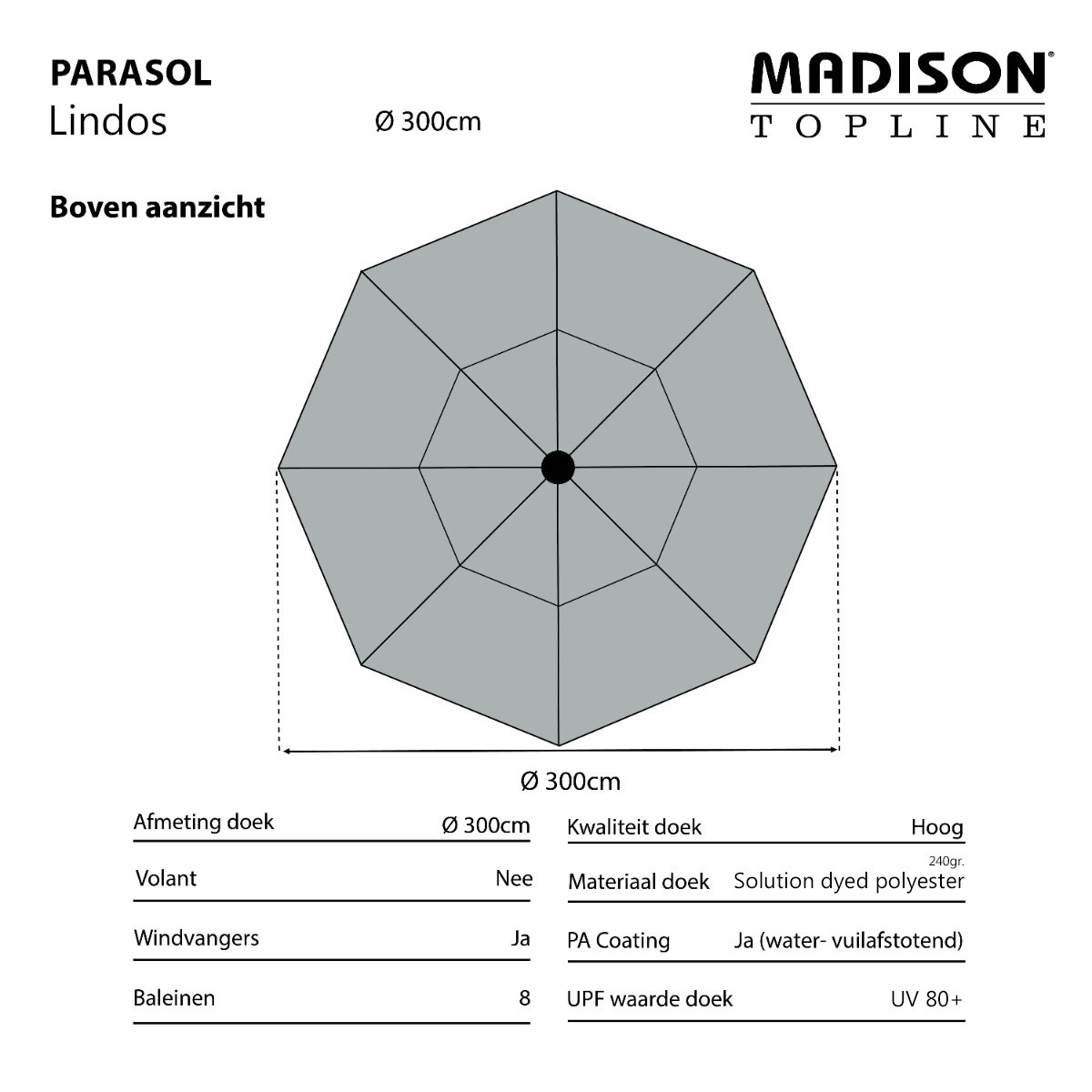 Madison Bali ronde luxe stokparasol Ø300 cm. - Clay/Champagne