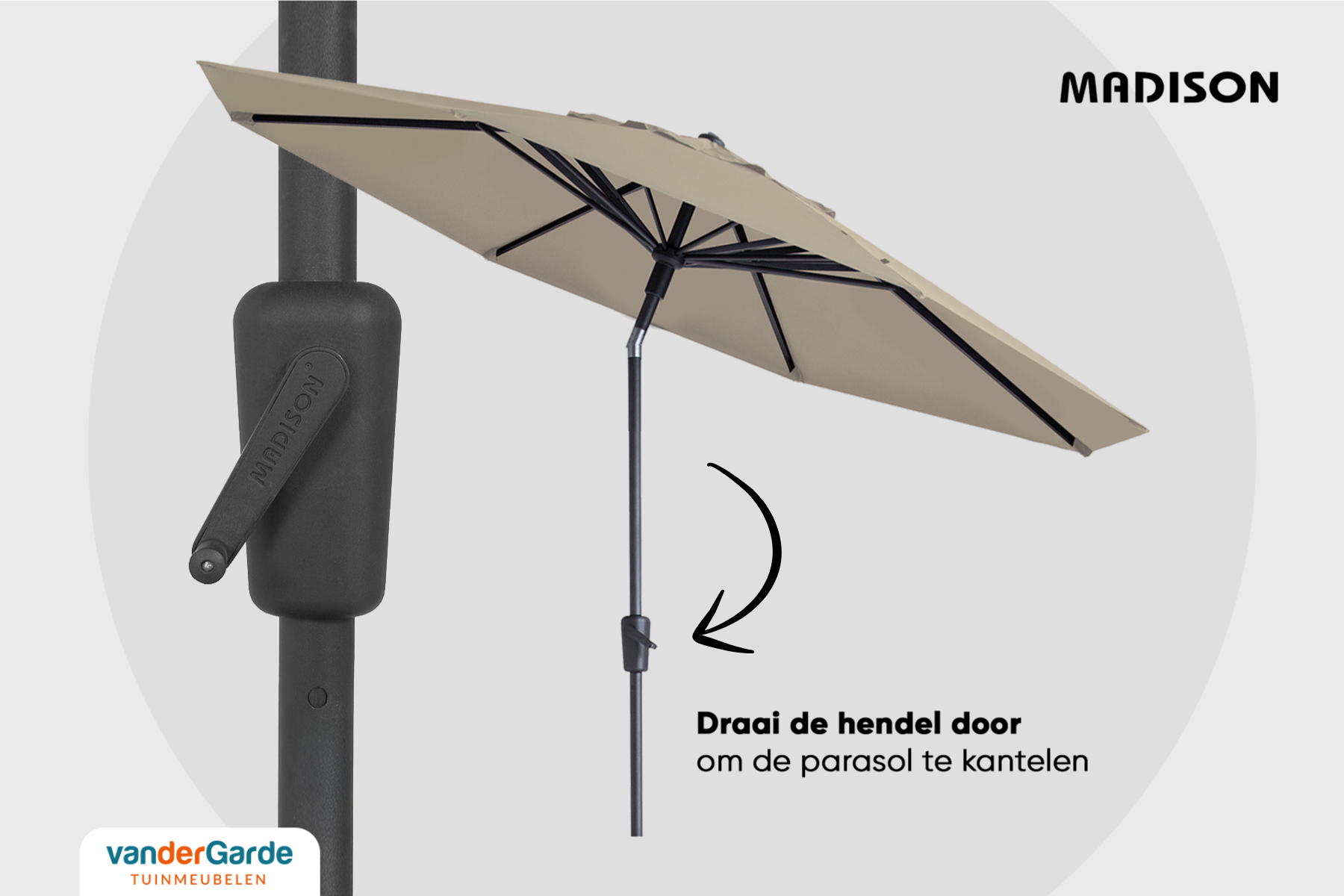 Madison Bali ronde luxe stokparasol Ø300 cm. - Clay/Champagne