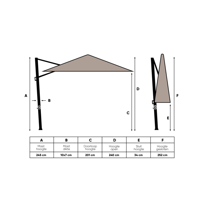 Perfect Shadow Perfect Shadow Eclipse zweefparasol 300x300 cm. Ultra - Antraciet/Urban Taupe