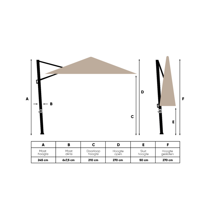 4-Seasons 4-Seasons Zweefparasol Siesta premium 300x300 cm. - beach/dark woodlook