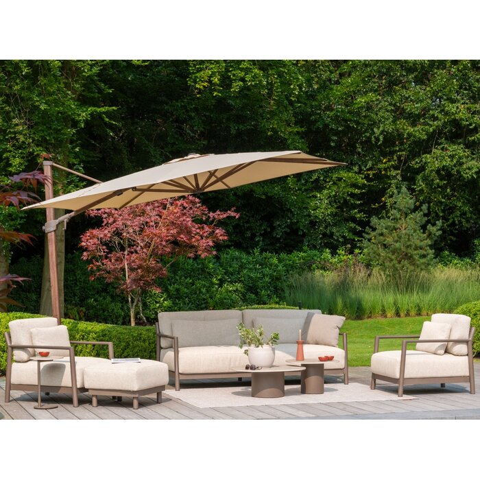 4-Seasons 4-Seasons Zweefparasol Siesta premium 300x300 cm. - beach/dark woodlook