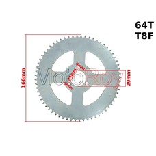 Achtertandwiel voor minibike en quad 64 tands T8F