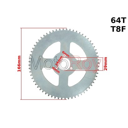 Achtertandwiel voor minibike en quad 64 tands T8F