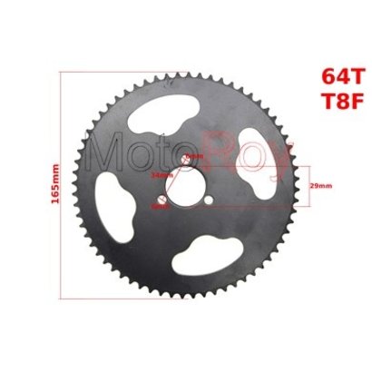 Achtertandwiel voor minibike en quad 64 tands T8F