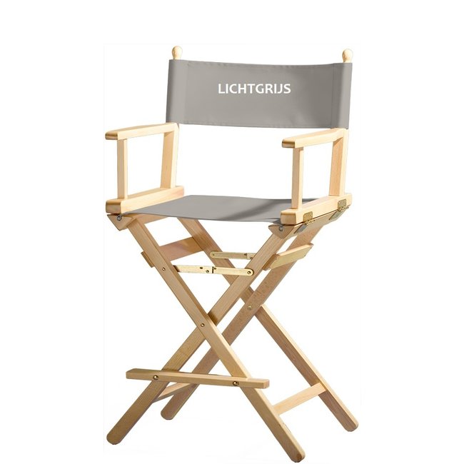 Regisseursstoel, make-up stoel, beukenhout. Frame: natuur, stof: lichtgrijs