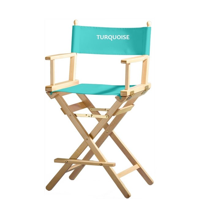 Regisseursstoel, make-up stoel, beukenhout. Frame: natuur, stof: turquoise