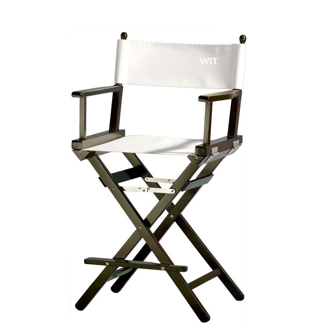 Regisseursstoel, make-up stoel, beukenhout. Frame: zwart, stof: wit