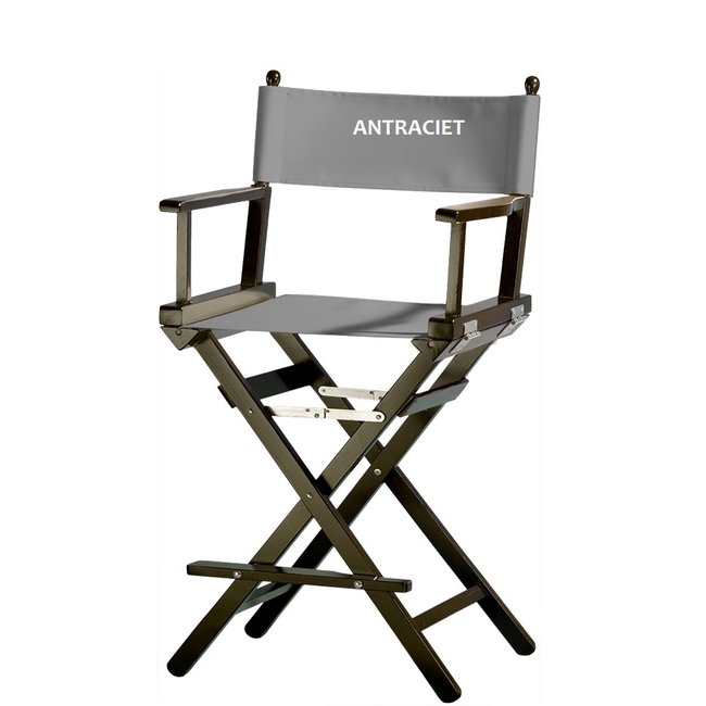 Regisseursstoel, make-up stoel, beukenhout. Frame: zwart, stof: antraciet