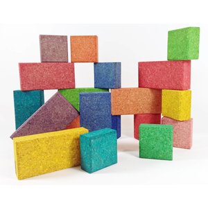 KORXX kurk blokken KORXX Cuboid Edu - 38 gekleurde kurk blokken in viltbox