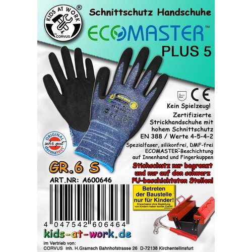 Kids at work kindergereedschap Snijbestendige handschoen van gerecycled rubber