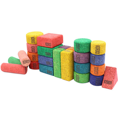 KORXX kurk blokken Cuboid Colour Mix educational - 38 gekleurde kurk blokken vierkanten