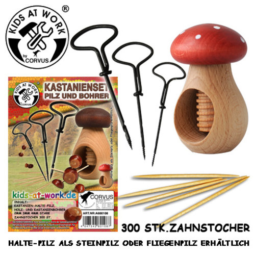 Kids at work kindergereedschap van Corvus Toys kastanjeknutselset paddenstoel rood/wit