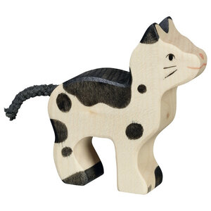 Holztiger Holztiger kat klein zwart en wit 7 cm