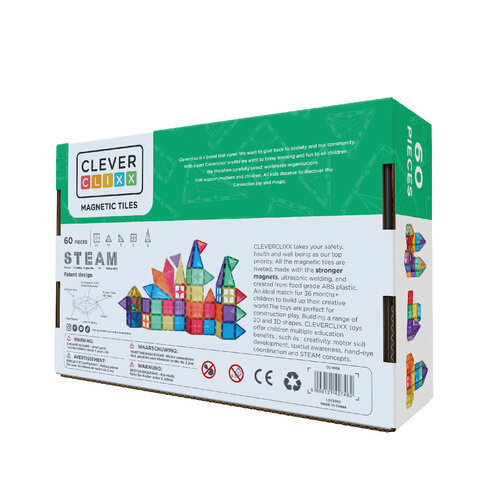 Cleverclixx Magnetische tegels Clever clixx 60 stuks kleurrijke magnetische tegels in