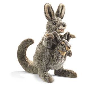 Folkmanis handpoppen en poppenkastpoppen Handpop Kangoeroe met baby