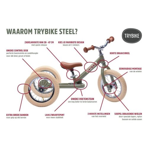 Trybike Trybike steel loopfiets 2 in 1 concept - vintage mat grijs