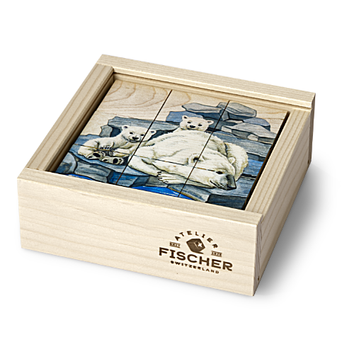 Atelier Fischer Atelier Fisher handgemaakt Blokkenpuzzel Beren 9-delig