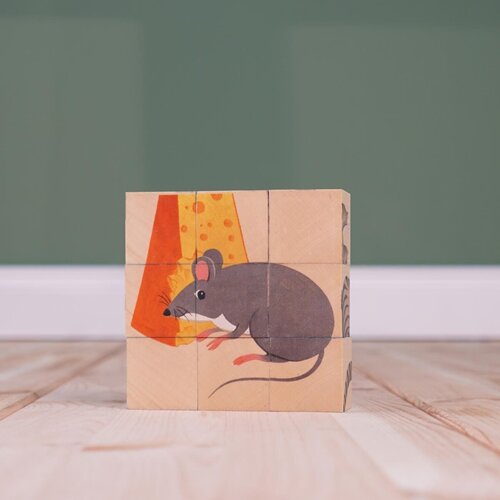 Atelier Fischer Atelier Fisher handgemaakt Blokkenpuzzel Huisdieren 9-delig