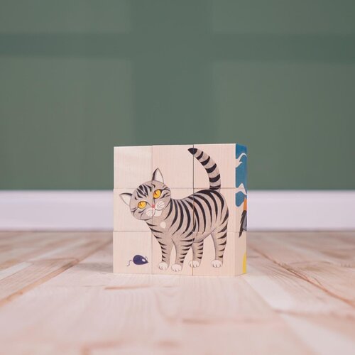Atelier Fischer Atelier Fisher handgemaakt Blokkenpuzzel Huisdieren 9-delig