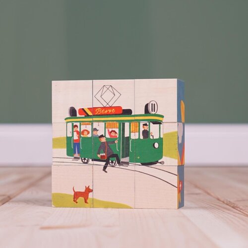 Atelier Fischer Atelier Fisher handgemaakt Blokkenpuzzel voertuigen 9-delig