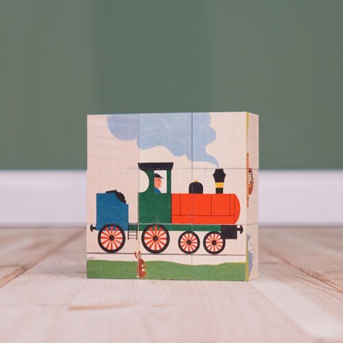 Atelier Fischer Atelier Fisher handgemaakt Blokkenpuzzel voertuigen 9-delig