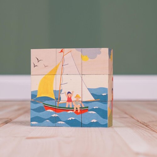 Atelier Fischer Atelier Fisher handgemaakt Blokkenpuzzel voertuigen 9-delig