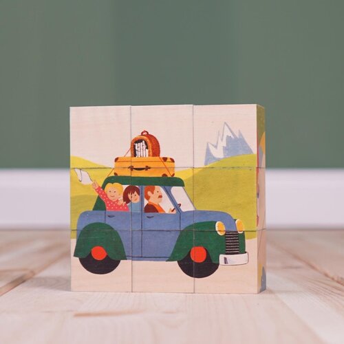 Atelier Fischer Atelier Fisher handgemaakt Blokkenpuzzel voertuigen 9-delig