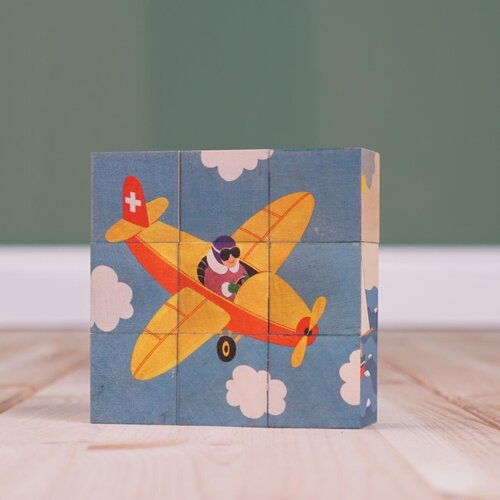 Atelier Fischer Atelier Fisher handgemaakt Blokkenpuzzel voertuigen 9-delig