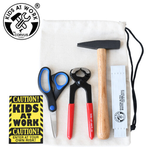 Kids at work kindergereedschap van Corvus Toys Kids at work Gereedschapset met katoenen opbergzak