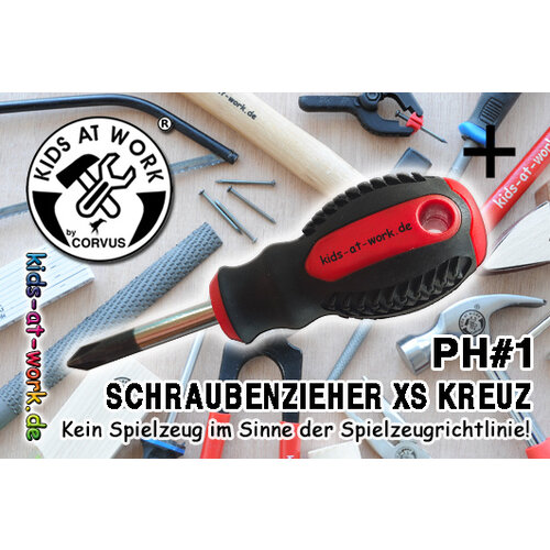 Kids at work kindergereedschap van Corvus Toys Kids at Work Kruiskopschroevendraaier korte kling PH1