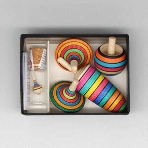 Mader houten tollen Tollenset gestreept met 5 tollen