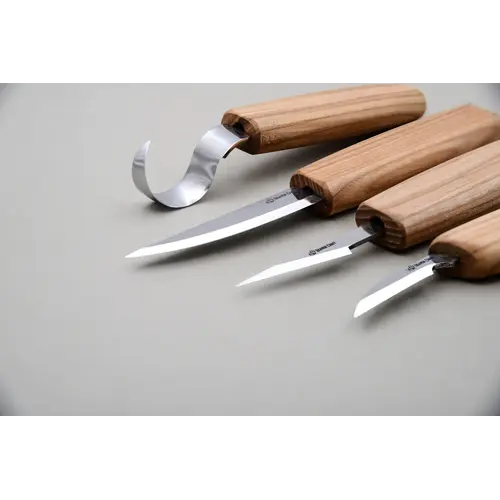 Beavercraft Beavercraft professionele houtnijset messen - 4 messen in een gereedschapsrol