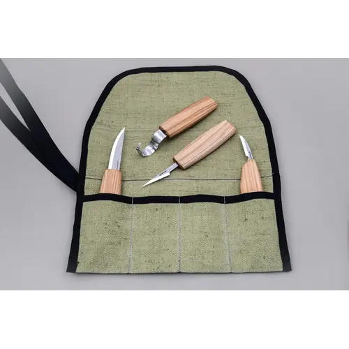 Beavercraft Beavercraft professionele houtnijset messen - 4 messen in een gereedschapsrol