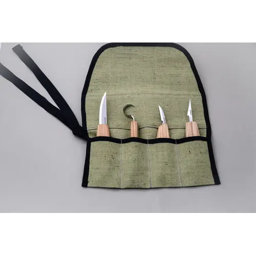 Beavercraft Beavercraft professionele houtnijset messen - 4 messen in een gereedschapsrol