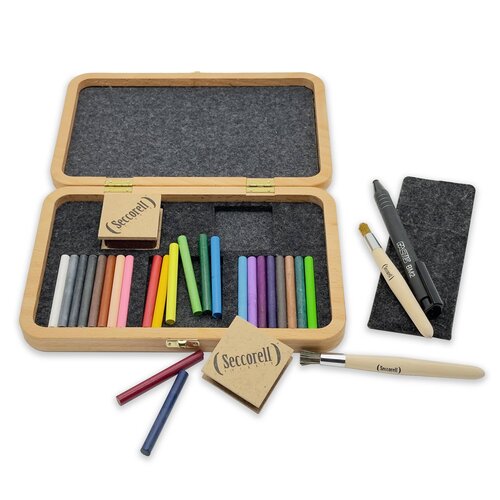Seccorell tekenmateriaal Seccorell Atelier - luxe houten doos met 24 kleuren vingerwisstiften