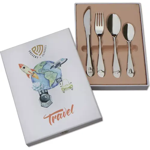 Present Memories Kinderbestek - 4 delig - Travel - Zilver RVS