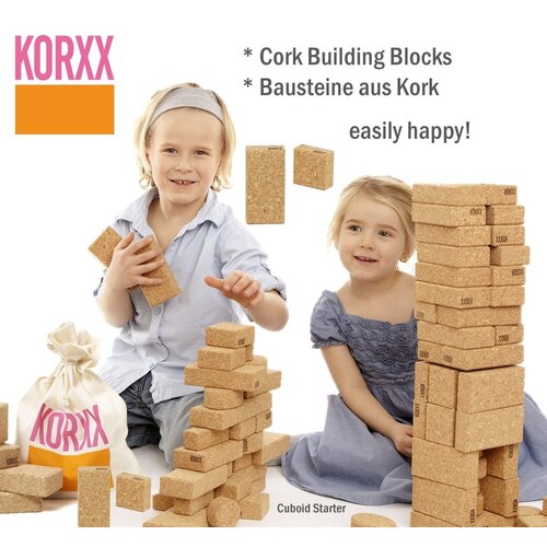 KORXX kurk blokken KORXX Cuboid Starter - 19 kurk bouwblokken met katoenen zak