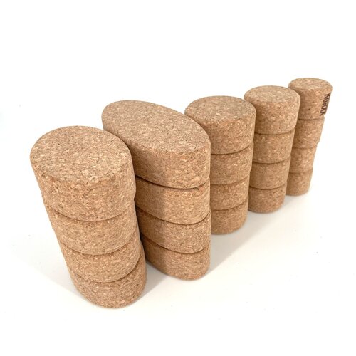 KORXX kurk blokken KORXX Kuller S - 20 ovalen en ronde kurk blokken met katoenen zak