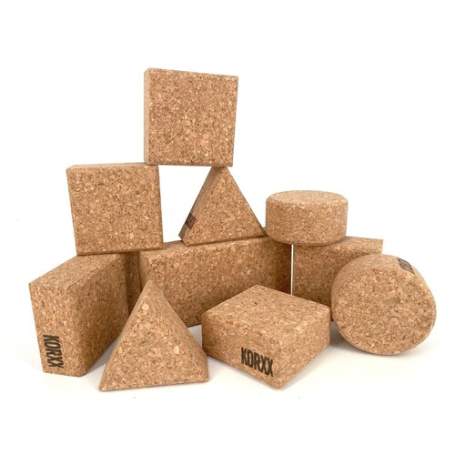 KORXX kurk blokken Baby - 10 kurk blokken naturel met katoenen zak