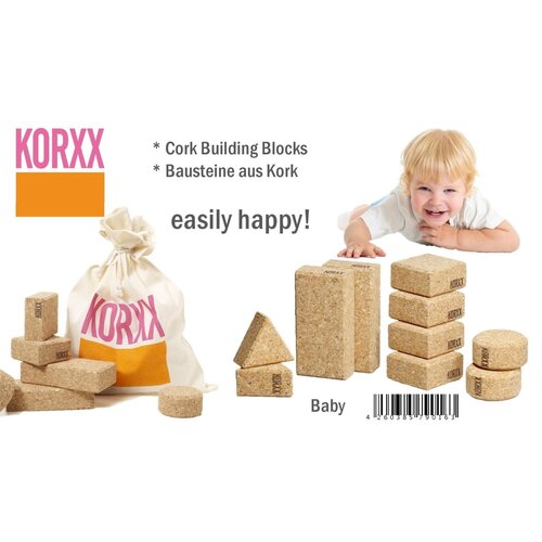 KORXX kurk blokken Baby - 10 kurk blokken naturel met katoenen zak