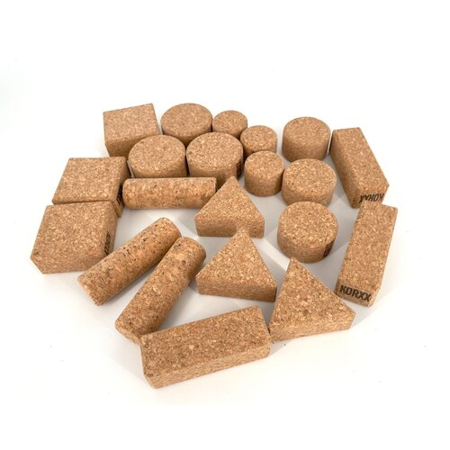 KORXX kurk blokken KORXX Form Starter - 21 kurk bouwstenen met opbergzak