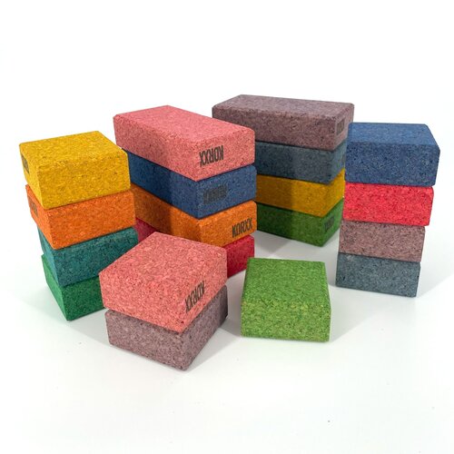 KORXX kurk blokken KORXX Cuboid C - 19 gekleurde kurk bouwblokken met opbergzak