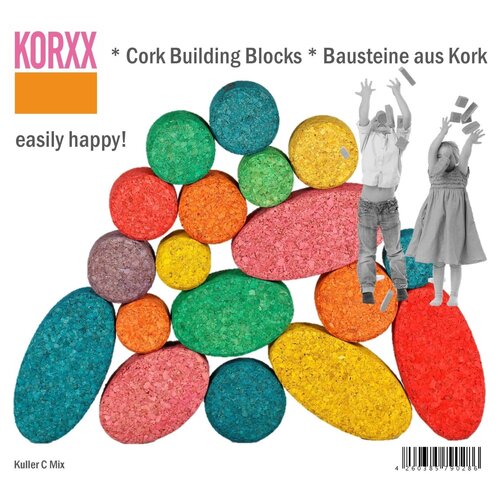 KORXX kurk blokken KORXX Kuller C - 20 gekleurde ronde vormen kurk bouwstenen met opbergzak