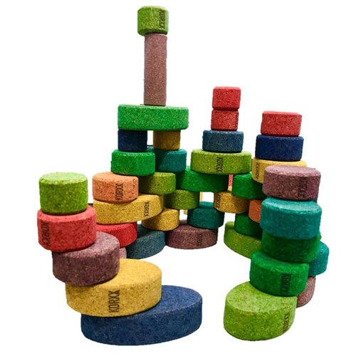 KORXX kurk blokken KORXX Kuller C - 20 gekleurde ronde vormen kurk bouwstenen met opbergzak