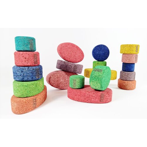 KORXX kurk blokken KORXX Kuller C - 20 gekleurde ronde vormen kurk bouwstenen met opbergzak