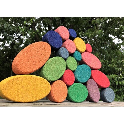 KORXX kurk blokken KORXX Kuller C - 20 gekleurde ronde vormen kurk bouwstenen met opbergzak
