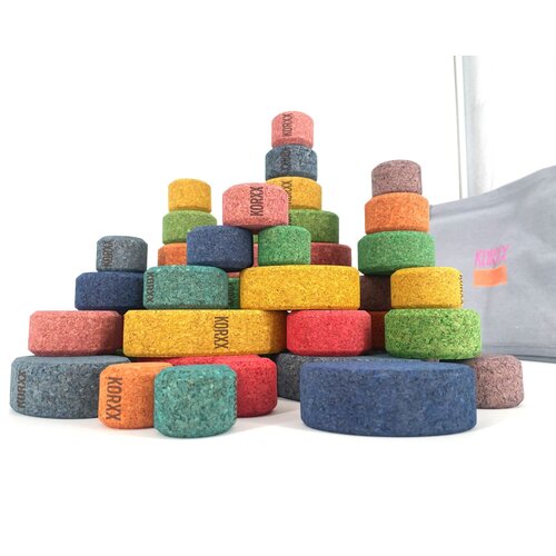 KORXX kurk blokken KORXX Kuller C Edu - 40 gekleurde ronde vormen kurk bouwblokken in vilt box