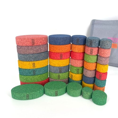 KORXX kurk blokken KORXX - 40 gekleurde ronde vormen kurk blokken