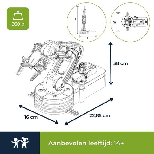 Velleman Robotarm bouwpakket vanaf 14 jaar om zelf te bouwen en bedienen Velleman Robotarm bouwpakket vanaf 14 jaar om zelf te bouwen en bedienen