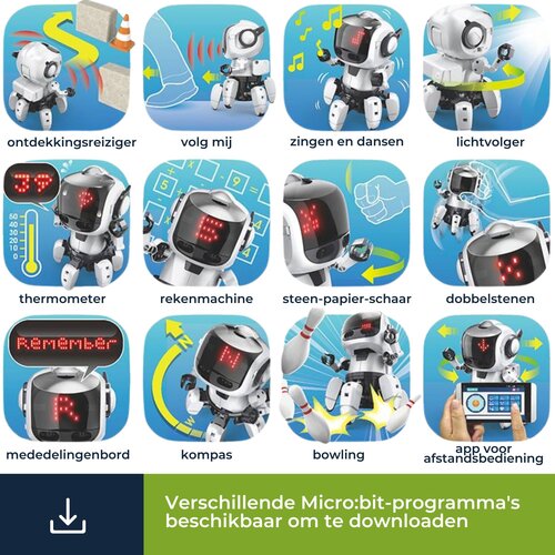 Velleman Tobbie II micro:bit robotkit vanaf 14 jaar om code te laten bewegen Velleman Tobbie II micro:bit robotkit vanaf 14 jaar om code te laten bewegen